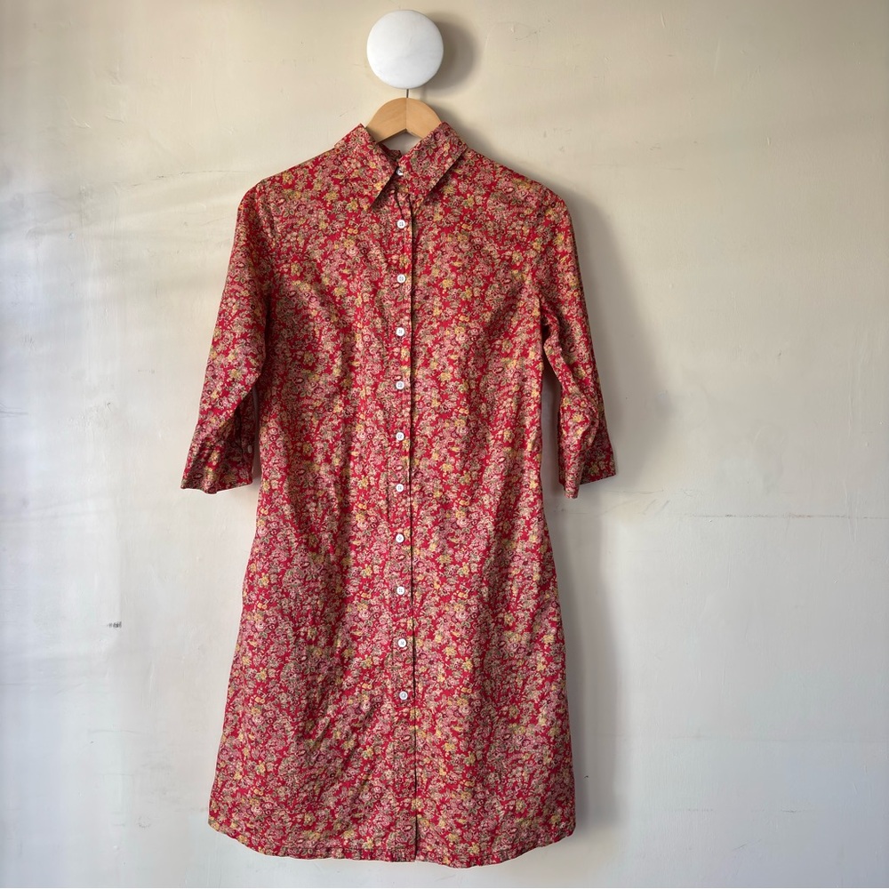 Sailor Rose Ditzy Floral Button Up Western Cottagecore Liberty Fabric Red Dress